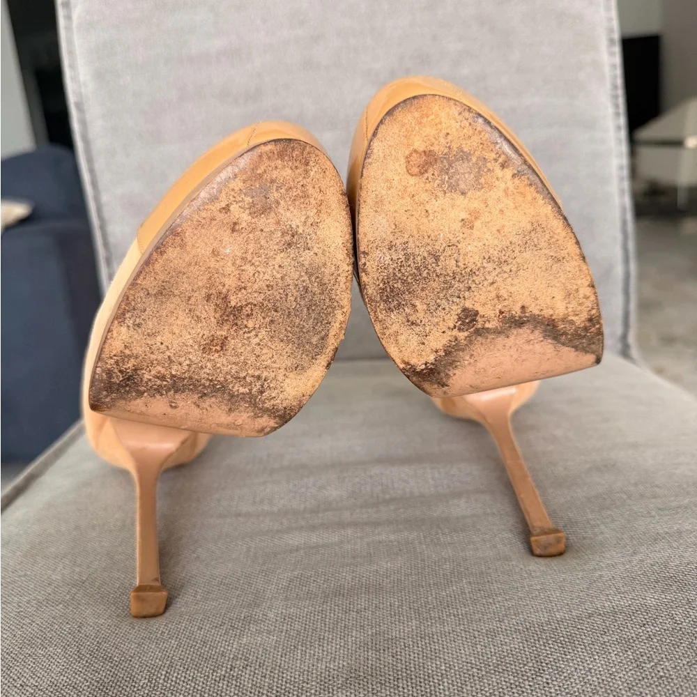 YSL Women's Tan Suede & Patent Leather High Heel Pumps